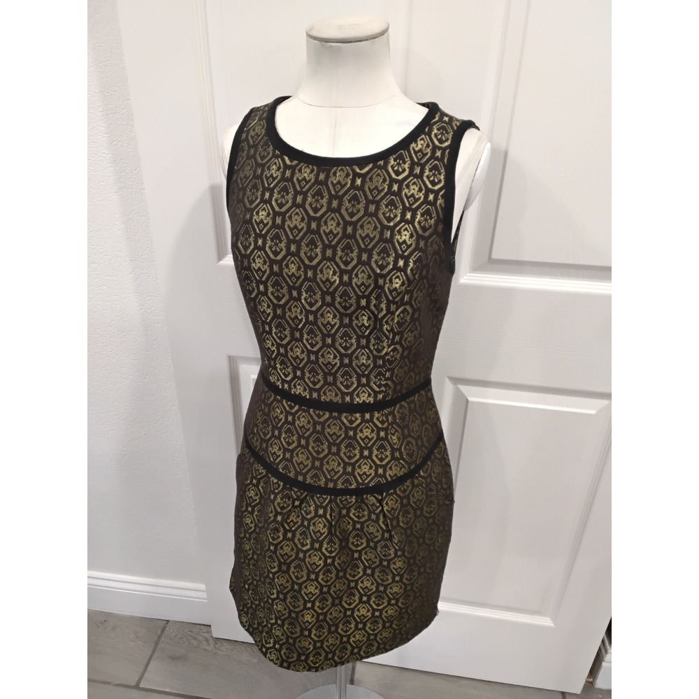 Forever 21 Contemporary Black Gold Textured Sleeveless Zipper Back Dress-S